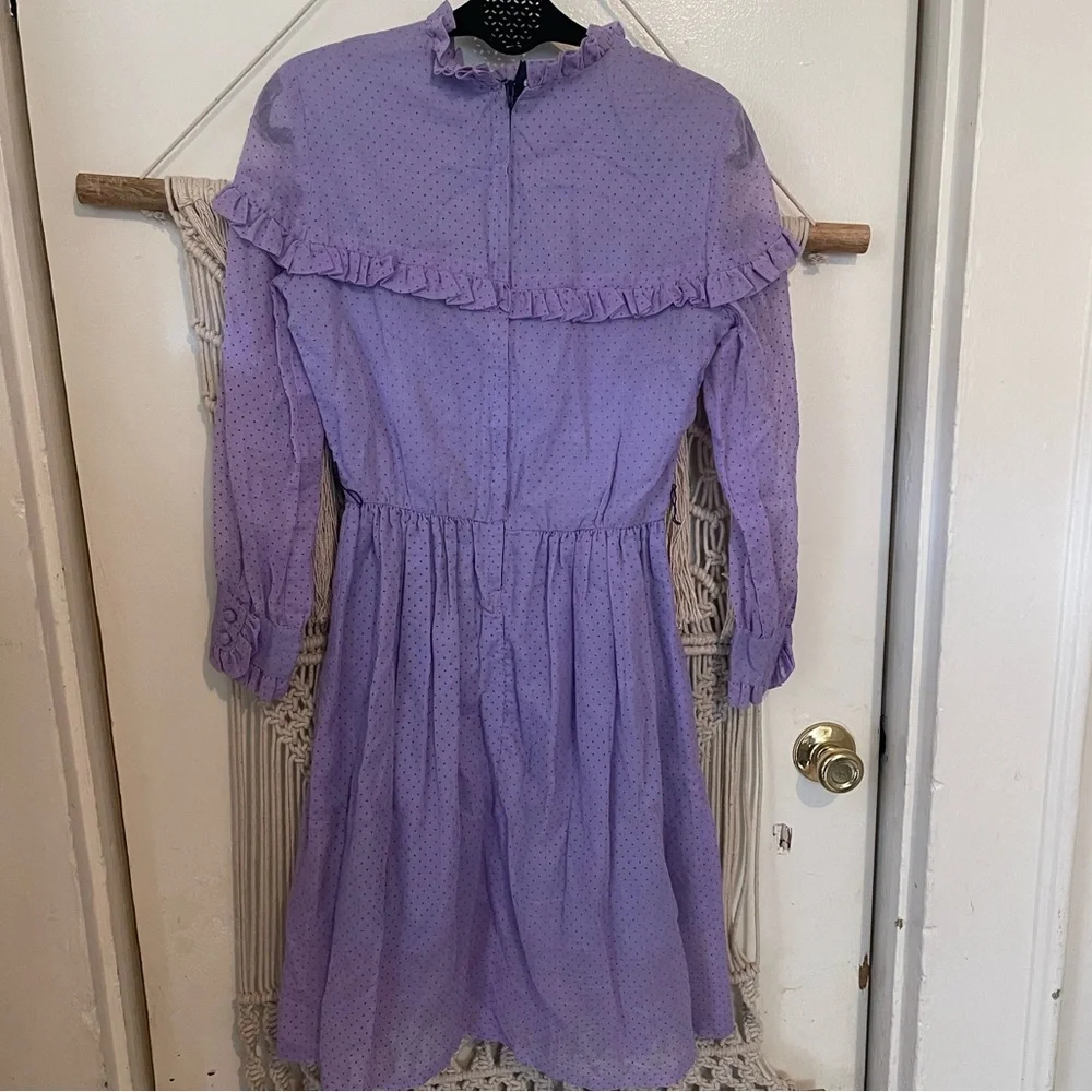 Vintage Retro Purple Ruffled dotted Swiss Cottage Core dress Size Small - Picture 3 of 3